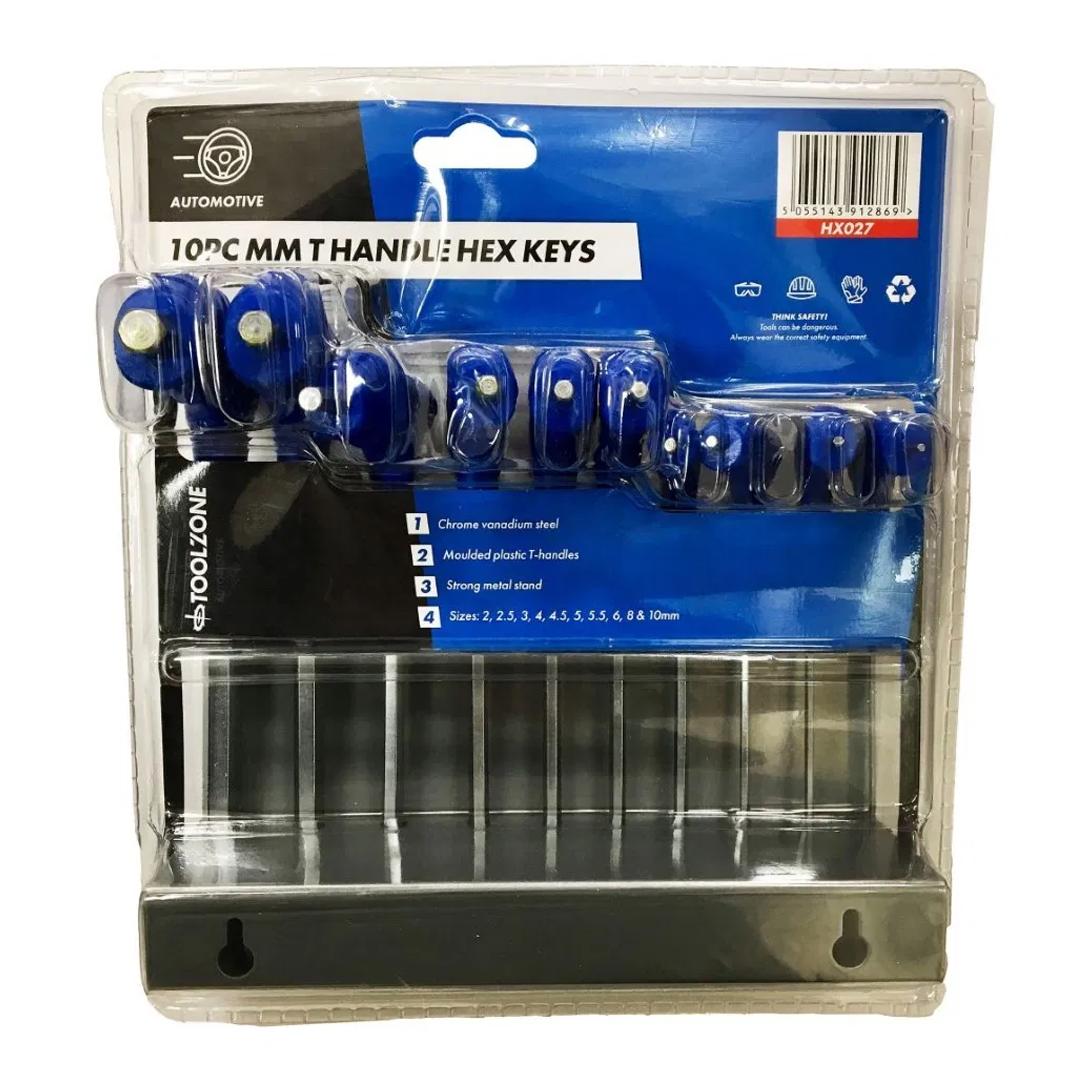 HEX KEY SET T HANDLE METRIC 10pc IN RACK CHROME VANADIUM - TOOLZONE KDPHX027 thumbnail 3