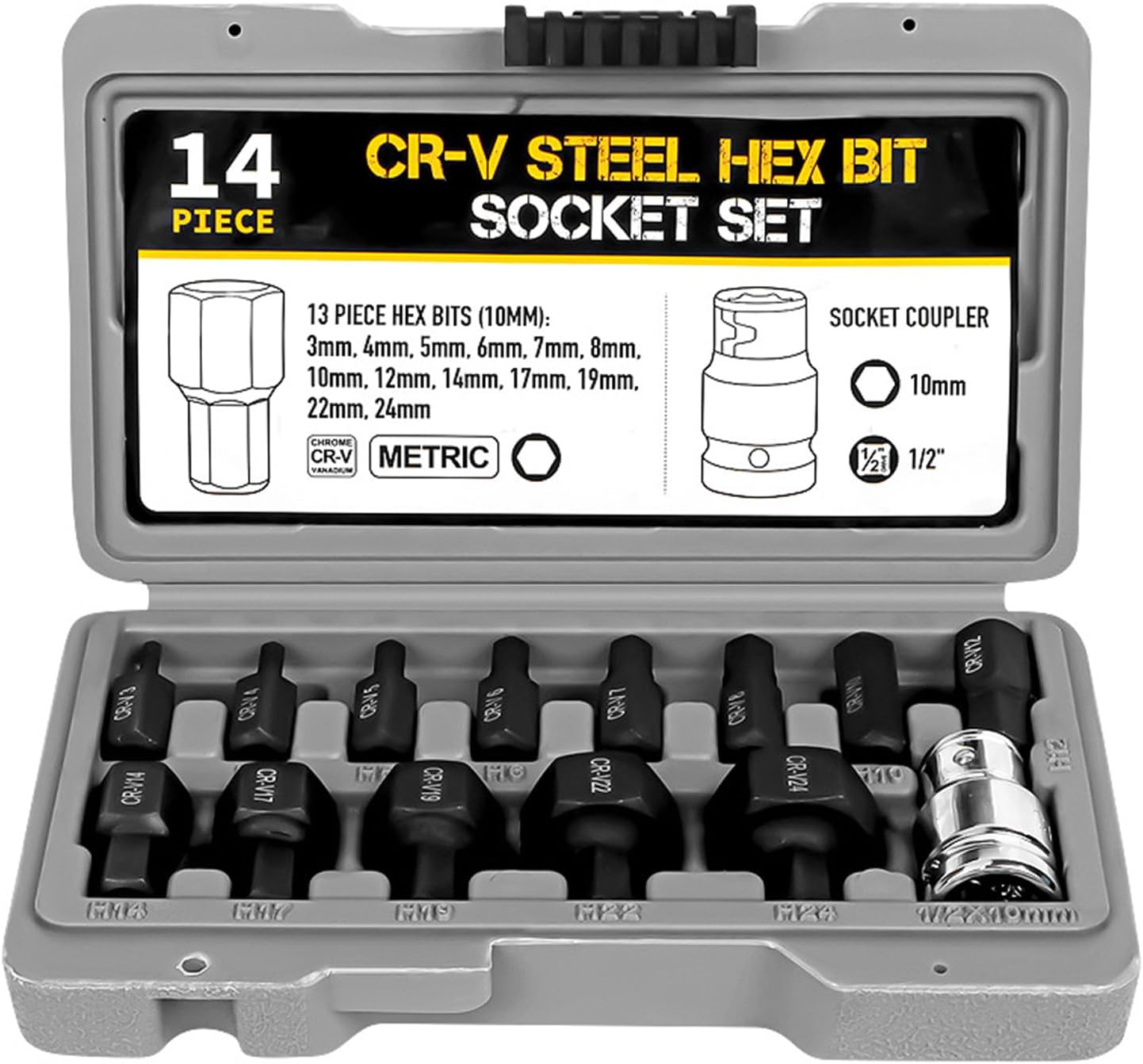 14-PIECE LOW PROFILE IMPACT SOCKET SET 1/2-INCH DRIVE ALLEN HEX WRENCH BITS image 1