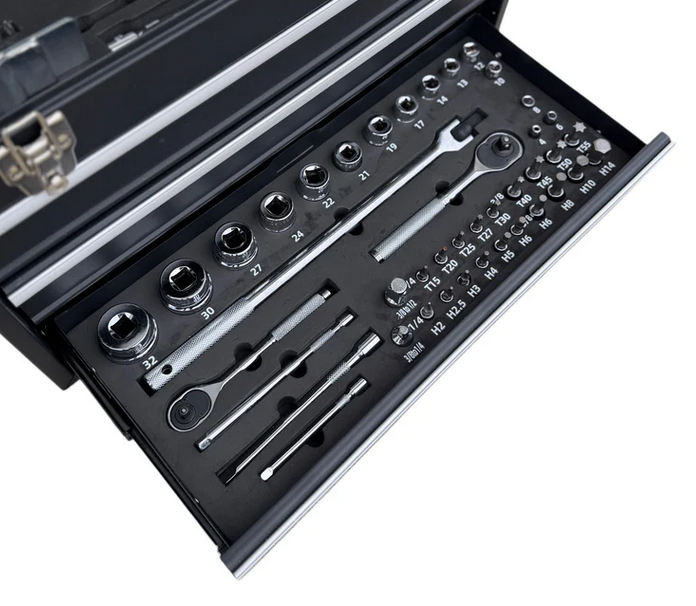 MOTO REPAIR TOOL BOX CHEST 3 DRAWERS WITH 129 TOOLS IN FOAM CUT OUTS thumbnail 3