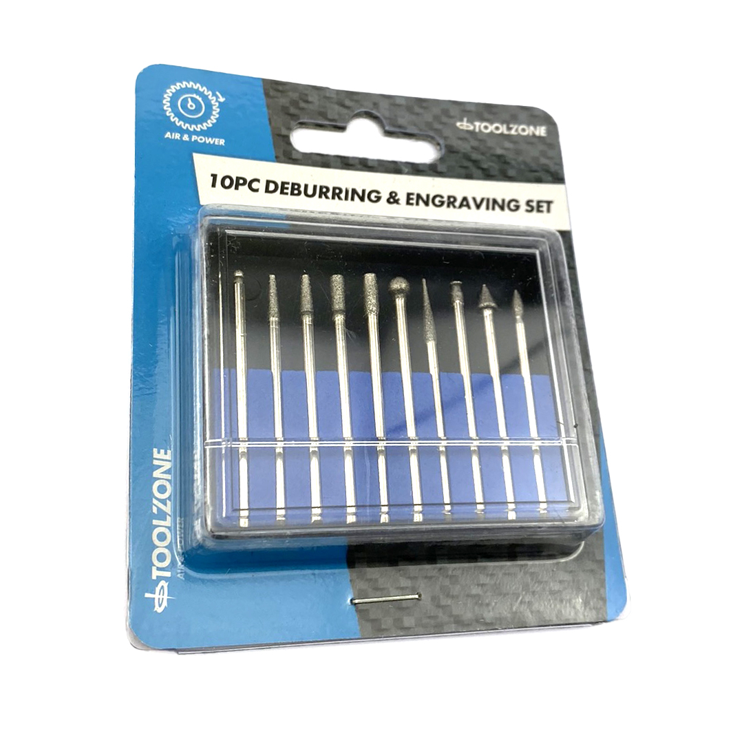 DEBURRING AND ENGRAVING SET 10pc 50GRIT DIAMOND 2.35mm SHANK - TOOLZONE KDPHB264 thumbnail 2