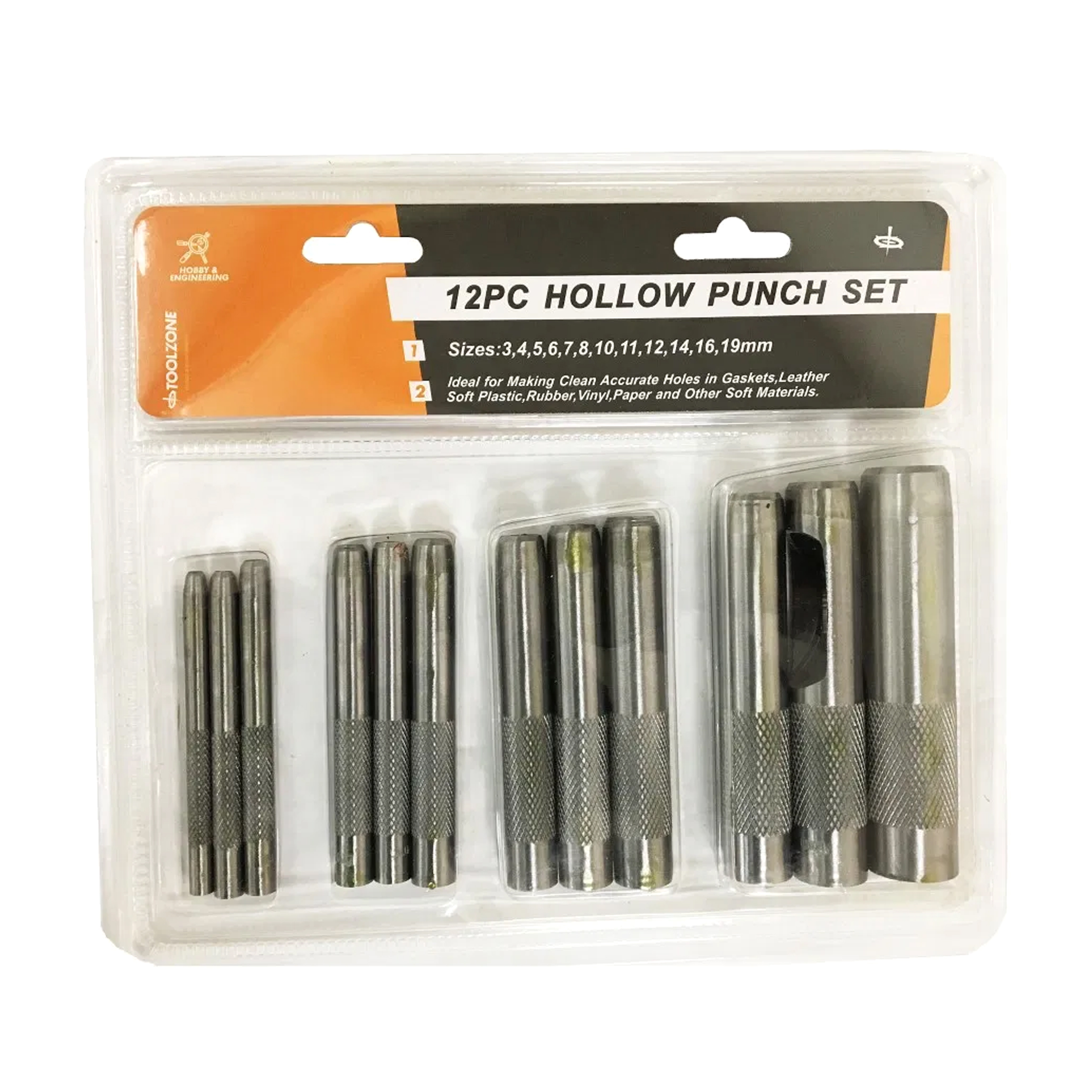HOLLOW PUNCH SET 12PC 3mm TO 19mm HIGH CARBON STEEL - TOOLZONE KDPPN104 thumbnail 3