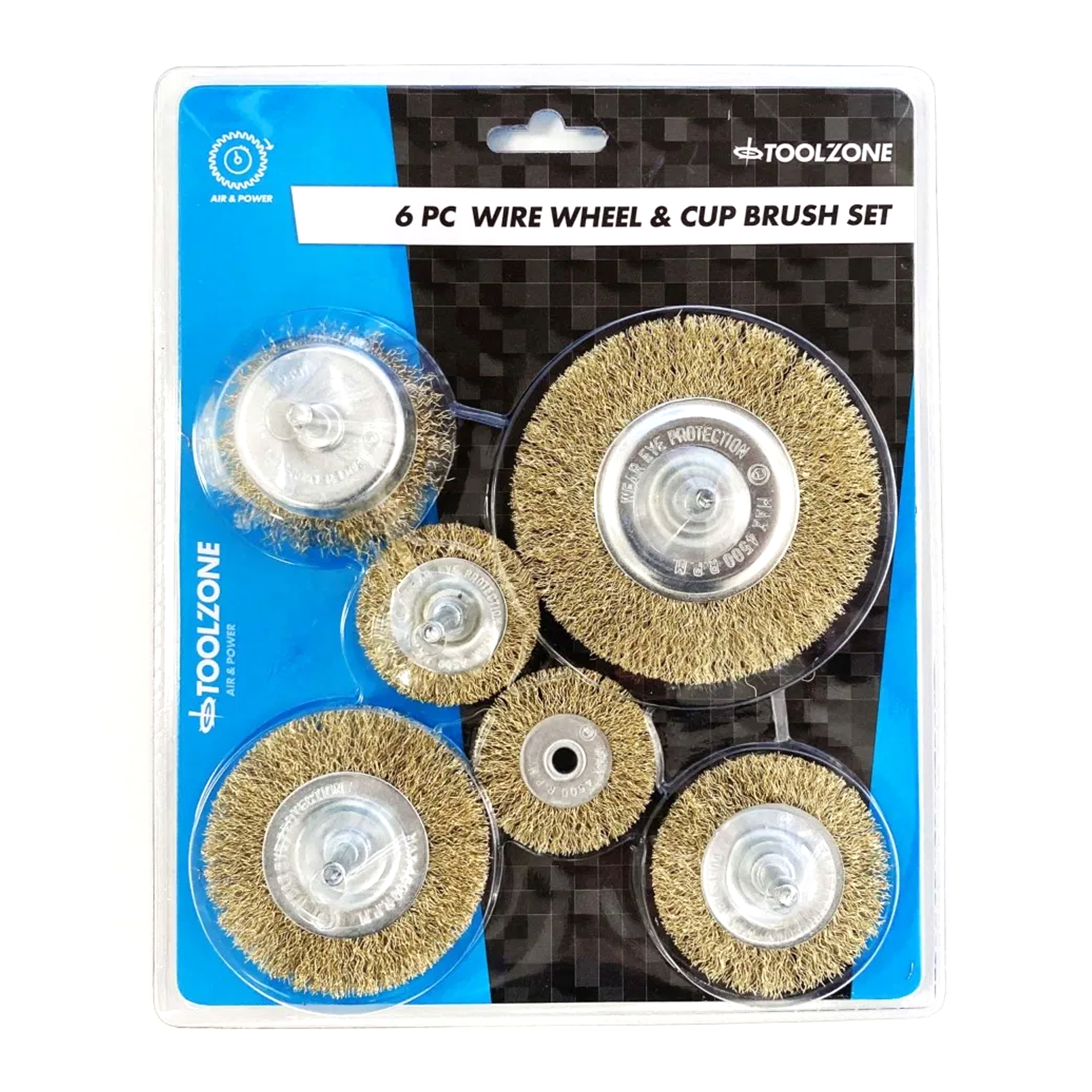 ROTARY WIRE WHEEL AND CUP BRUSH SET 6 PIECE 38/50/63/75mm 6mm SHANK - TOOLZONE KDPPA083 thumbnail 3