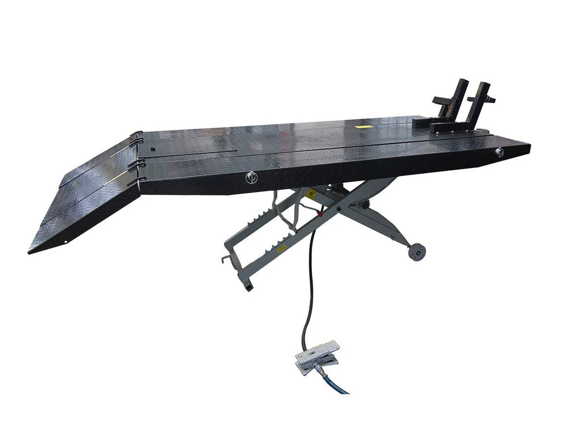 HEAVY DUTY 700KG MOTORCYCLE AND ATV WORKSHOP AIR LIFT WITH REMOVABLE SIDE EXTENSIONS thumbnail 12