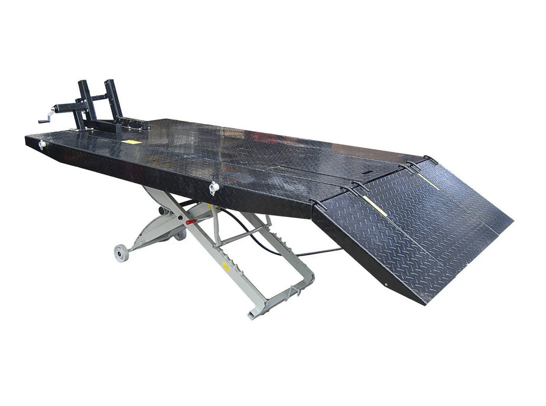 HEAVY DUTY 700KG MOTORCYCLE AND ATV WORKSHOP AIR LIFT WITH REMOVABLE SIDE EXTENSIONS thumbnail 13