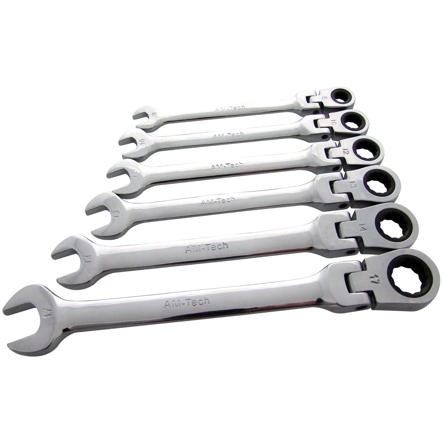 FLEXIBLE HEAD RATCHET COMBINATION SPANNERS 8-17mm (SET OF 6) image 1