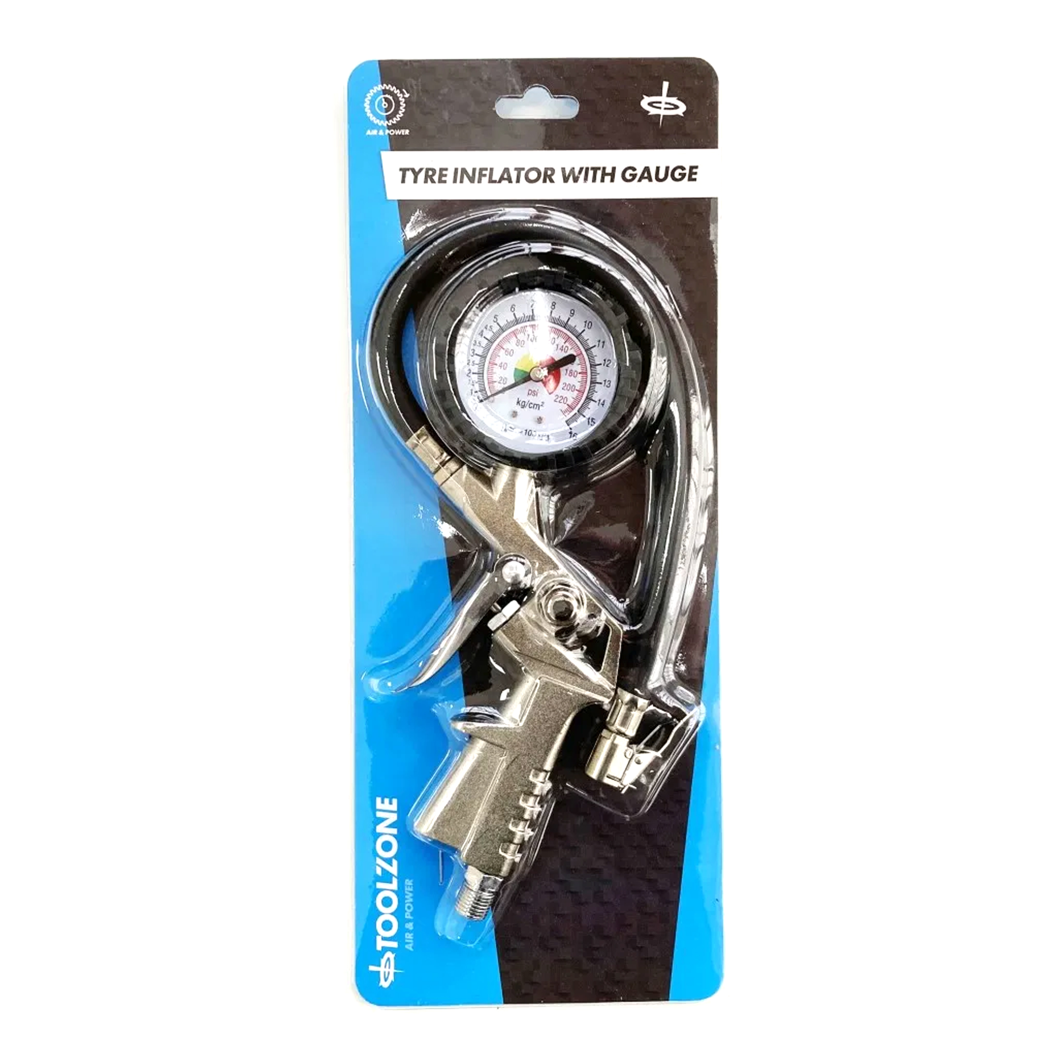TYRE INFLATOR AND DIAL GAUGE 50mm DIAMETER RANGE 10-140psi - TOOLZONE KDPAT027 thumbnail 3