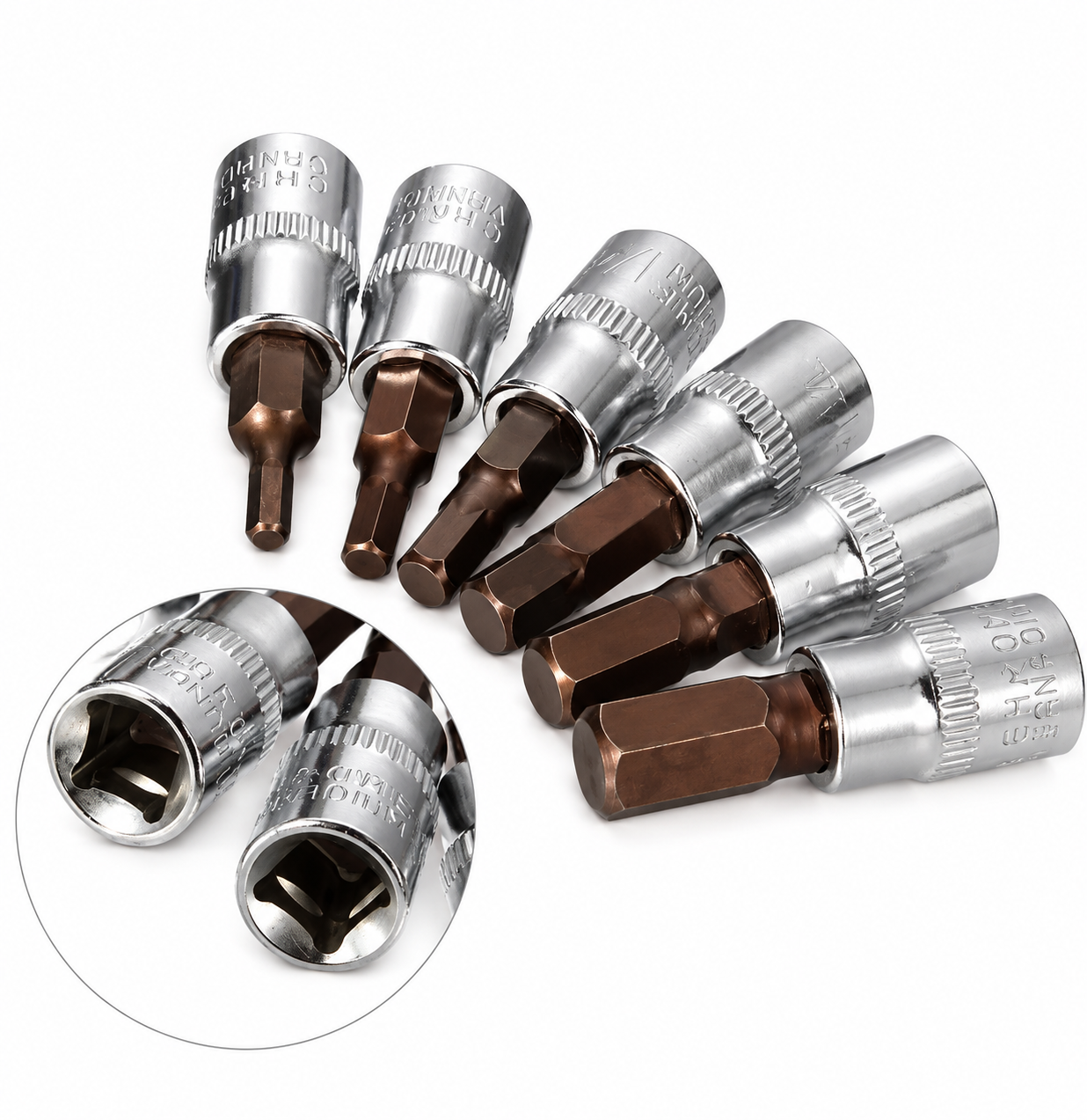6PCS 1/4 INCH S2 DRIVE HEX BIT SOCKETS SET H3 H4 H5 H6 H7 H8 image 1