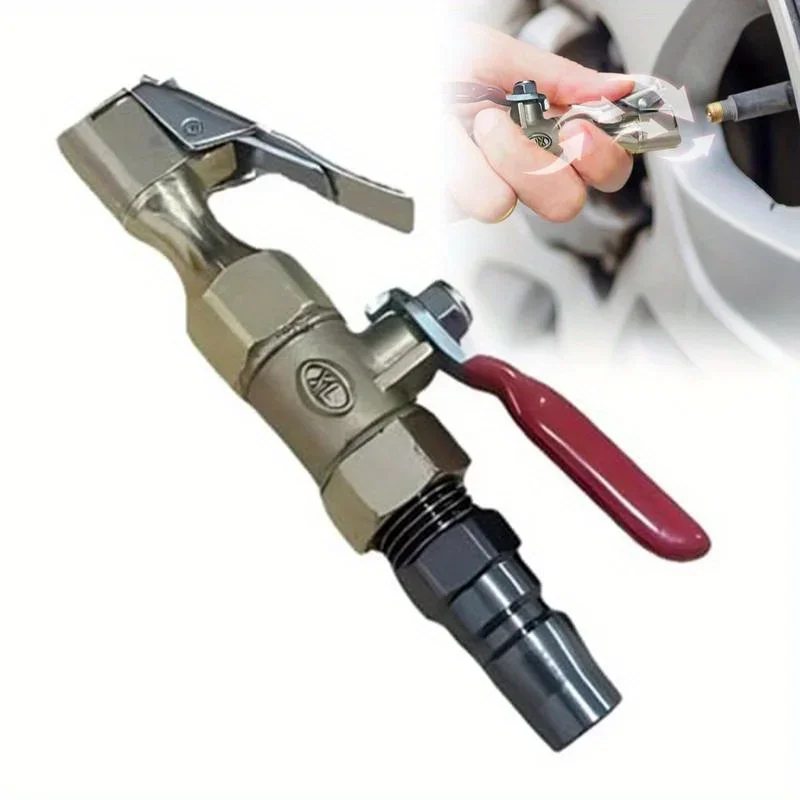 LOCK-ON SCHRADER VALVE CHUCK WITH BALL VALVE 1/4 AIR COMPRESSOR TYRE INFLATOR NOZZLE image 1