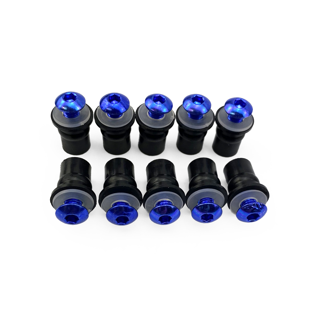 WINDSHIELD BOLT KIT BLUE M5 X 16mm (PACK OF 10) INCLUDES WASHERS AND WELL NUTS thumbnail 3
