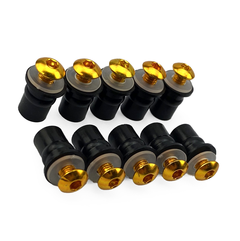 WINDSHIELD BOLT KIT GOLD M5 X 16mm (PACK OF 10) INCLUDES WASHERS AND WELL NUTS