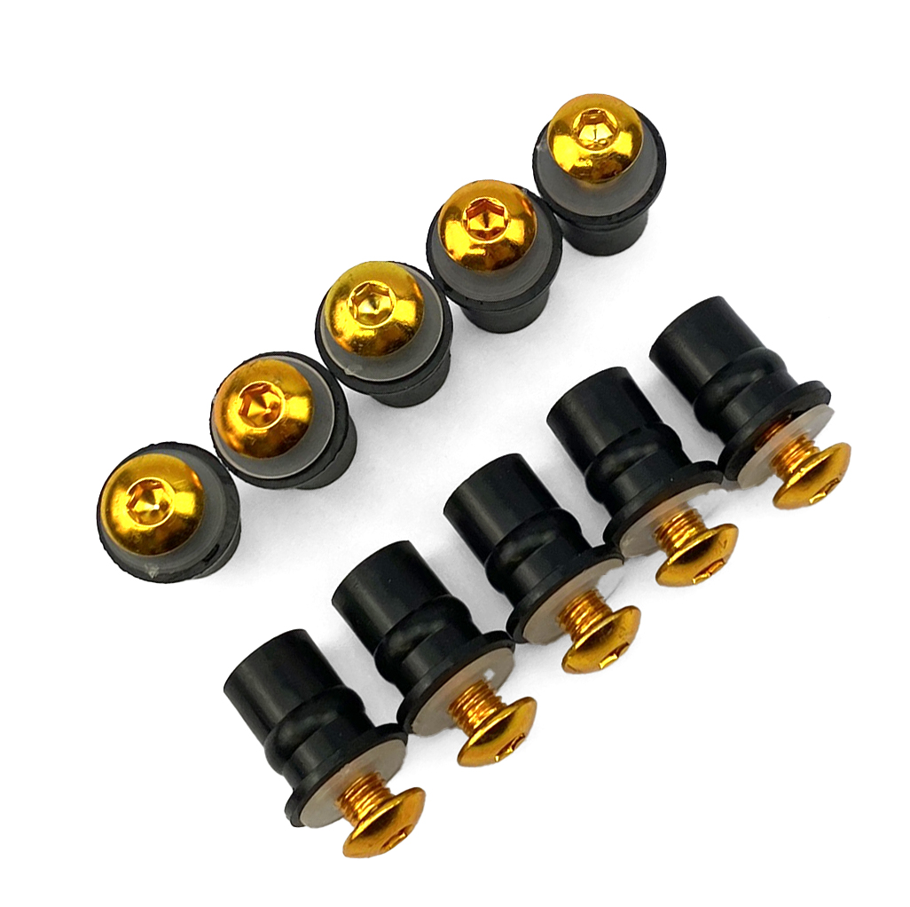 WINDSHIELD BOLT KIT GOLD M5 X 16mm (PACK OF 10) INCLUDES WASHERS AND WELL NUTS thumbnail 3