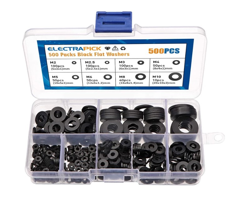 500Pcs NYLON FLAT WASHERS ASSORTMENT KIT 8 SIZES M2 M2.5 M3 M4 M5 M6 M8 M10 thumbnail 2
