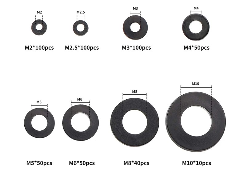 500Pcs NYLON FLAT WASHERS ASSORTMENT KIT 8 SIZES M2 M2.5 M3 M4 M5 M6 M8 M10 thumbnail 3
