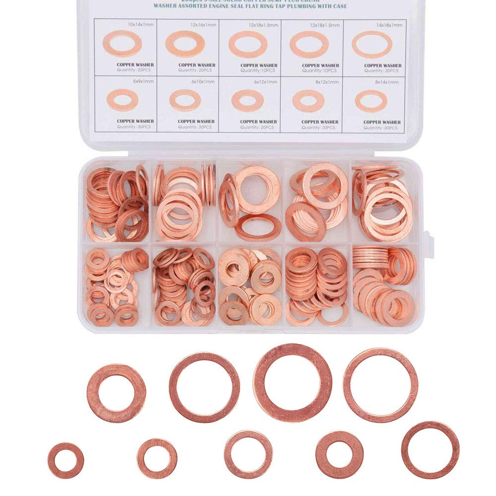 COPPER WASHER KIT 200PCS, M8 M10 M12 M14 SIZE (INCLUDED 9 TYPES) image 1