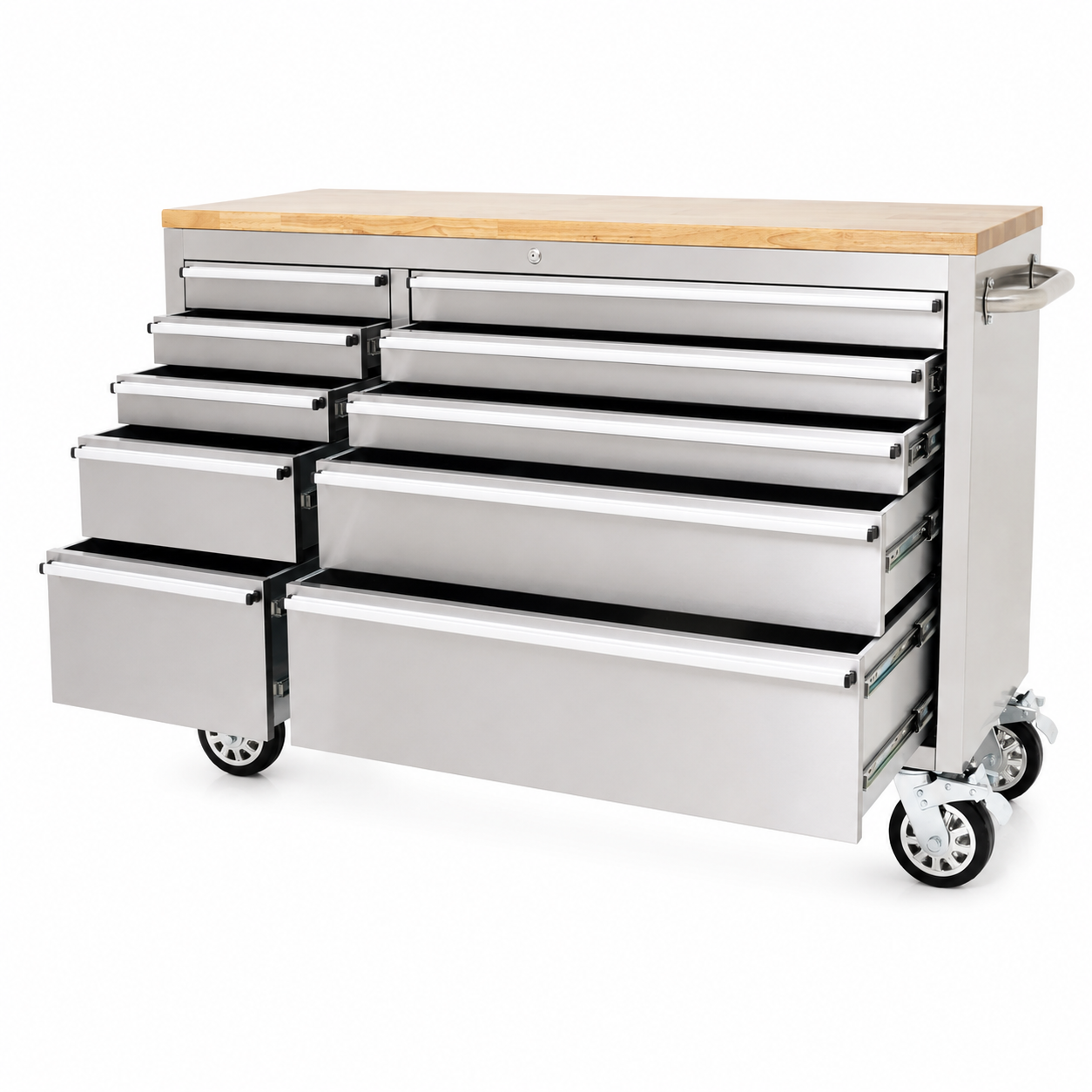 55 Stainless Steel Tool Chest Box 10 Drawers Solid Wooden Top thumbnail 8