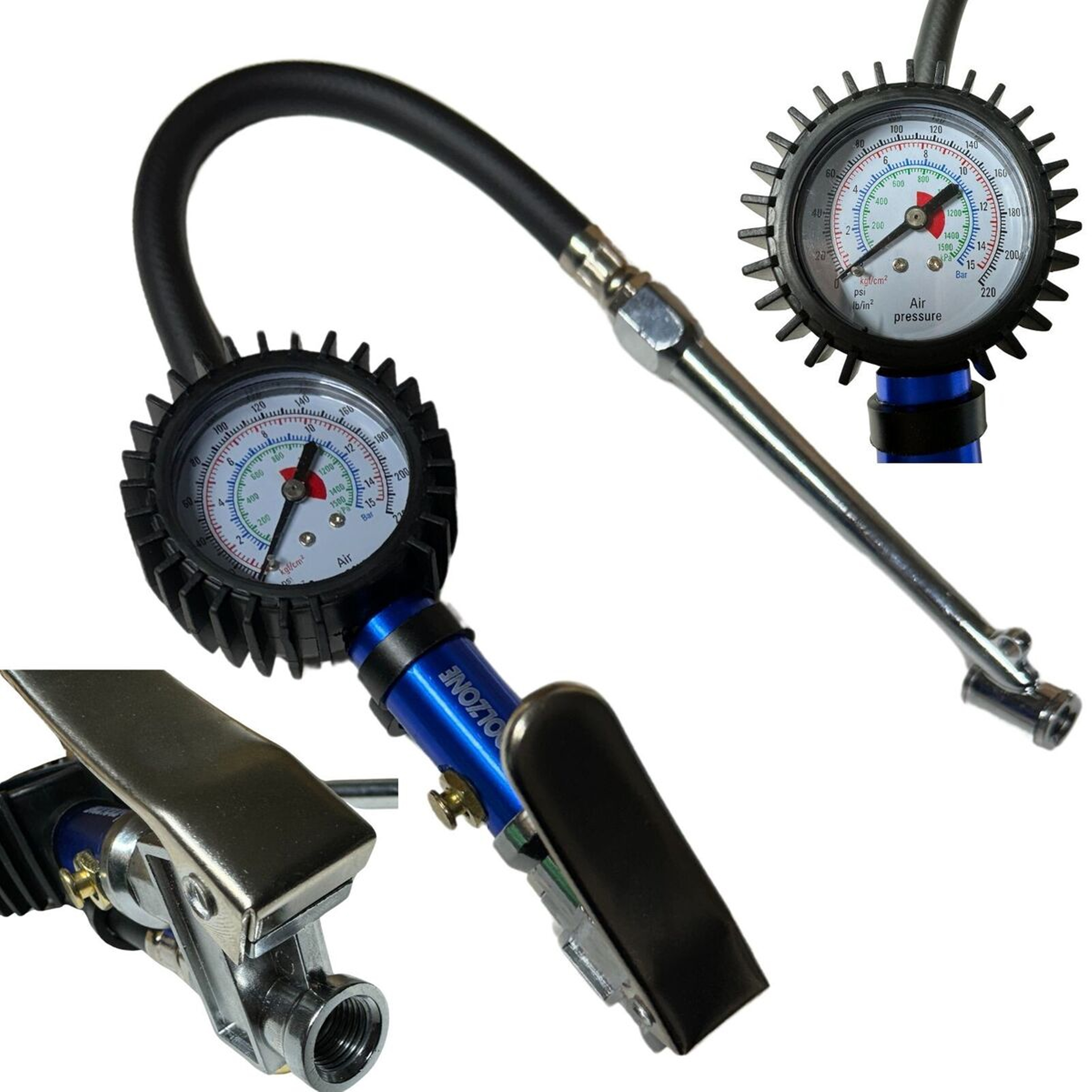 TYRE INFLATOR WITH CHUCK HOSE 220psi 1/4 AIR INLET 310mm HOSE - TOOLZONE KDPAU361 thumbnail 2