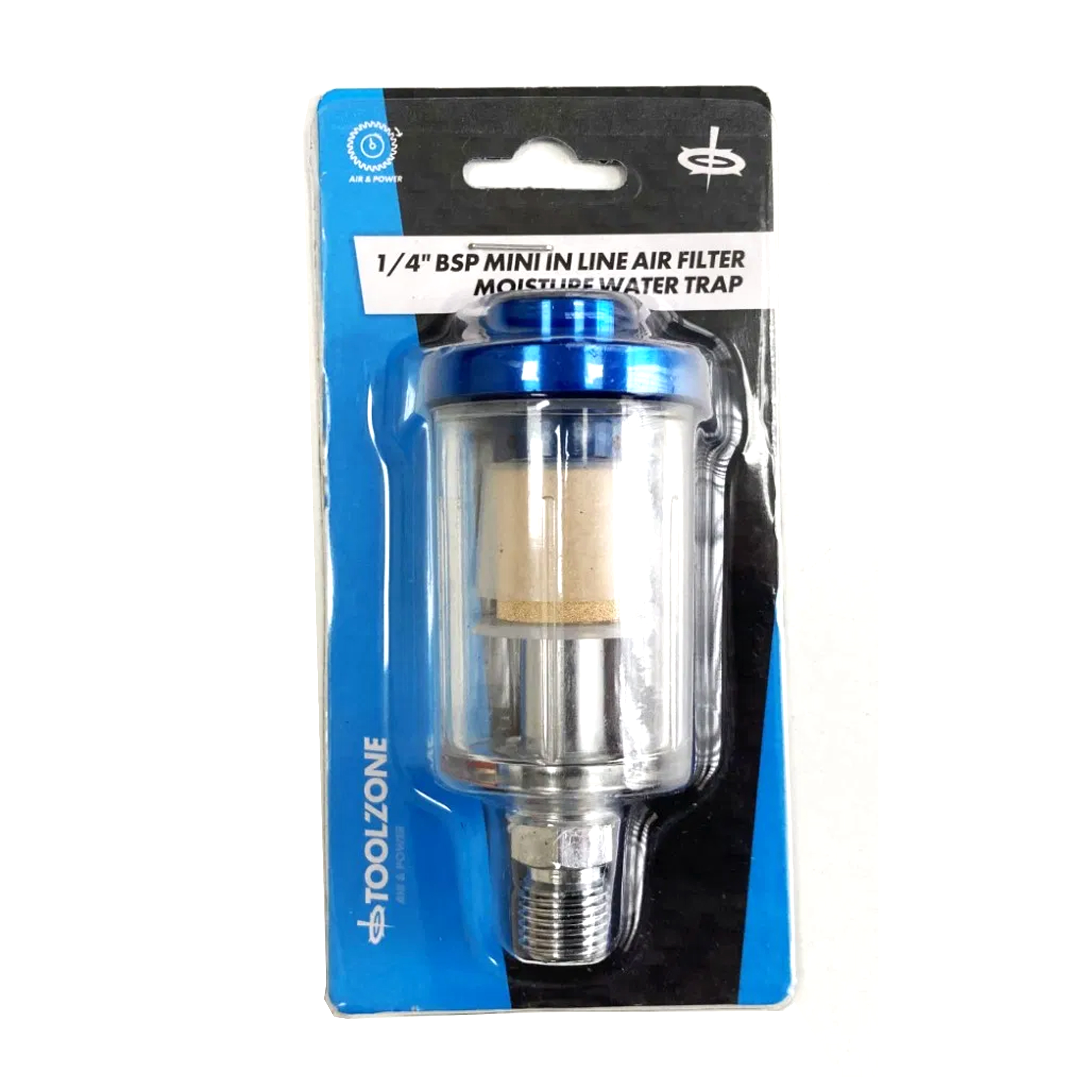 IN LINE MOISTURE TRAP 1/4 bsp INCLUDES CONDENSATION VALVE CLEAR FILTER BOWL - TOOLZONE KDPAT097 thumbnail 2