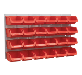 WORKSHOP STORAGE BINS 24 PACK WITH STEEL LOUVER PANEL RACK 630mm X 380mm TPS130 image 1