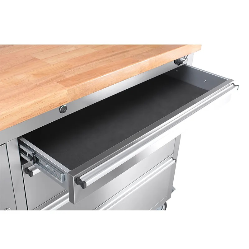 55 Stainless Steel Tool Chest Box 10 Drawers Solid Wooden Top thumbnail 3
