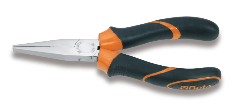 Long Flat Knurled Nose Pliers Bi-Material Handles 160mm - Beta Tools 1008BM 160 image 1
