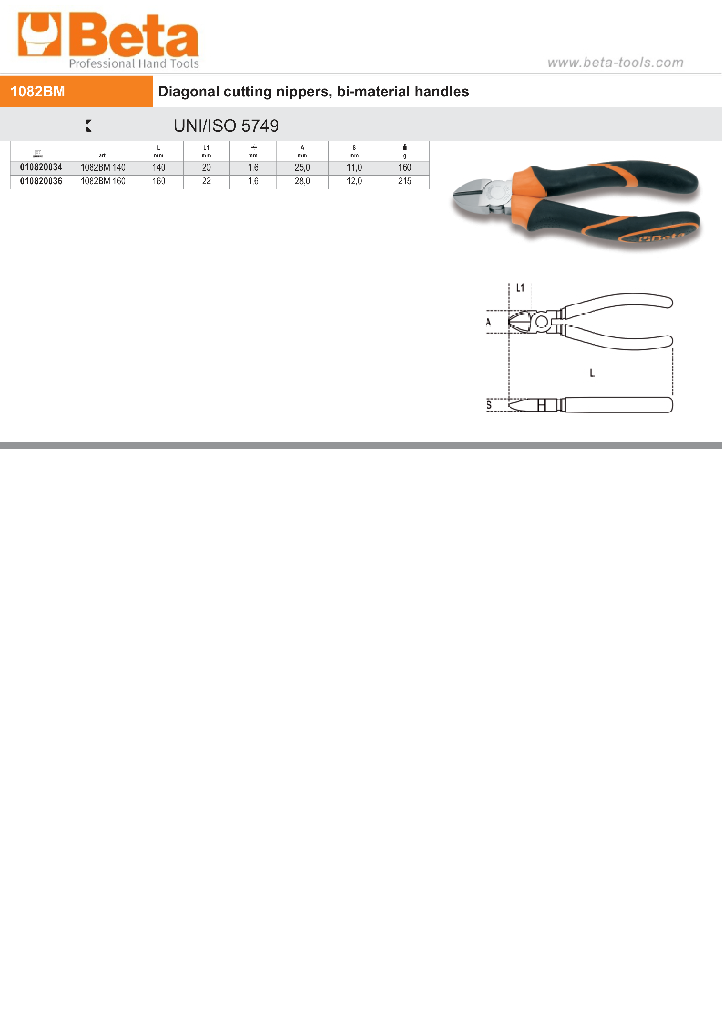 Diagonal Cutting Nippers Bi-Material Handles 160mm - Beta Tools 1082BM 160 thumbnail 4