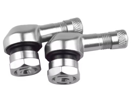 TIRE VALVE STEM PAIR UNIVERSAL 90 DEGREE ALUMINUM CNC 10.1mm 7.8mm MOTORBIKE SCOOTER BIKE image 1