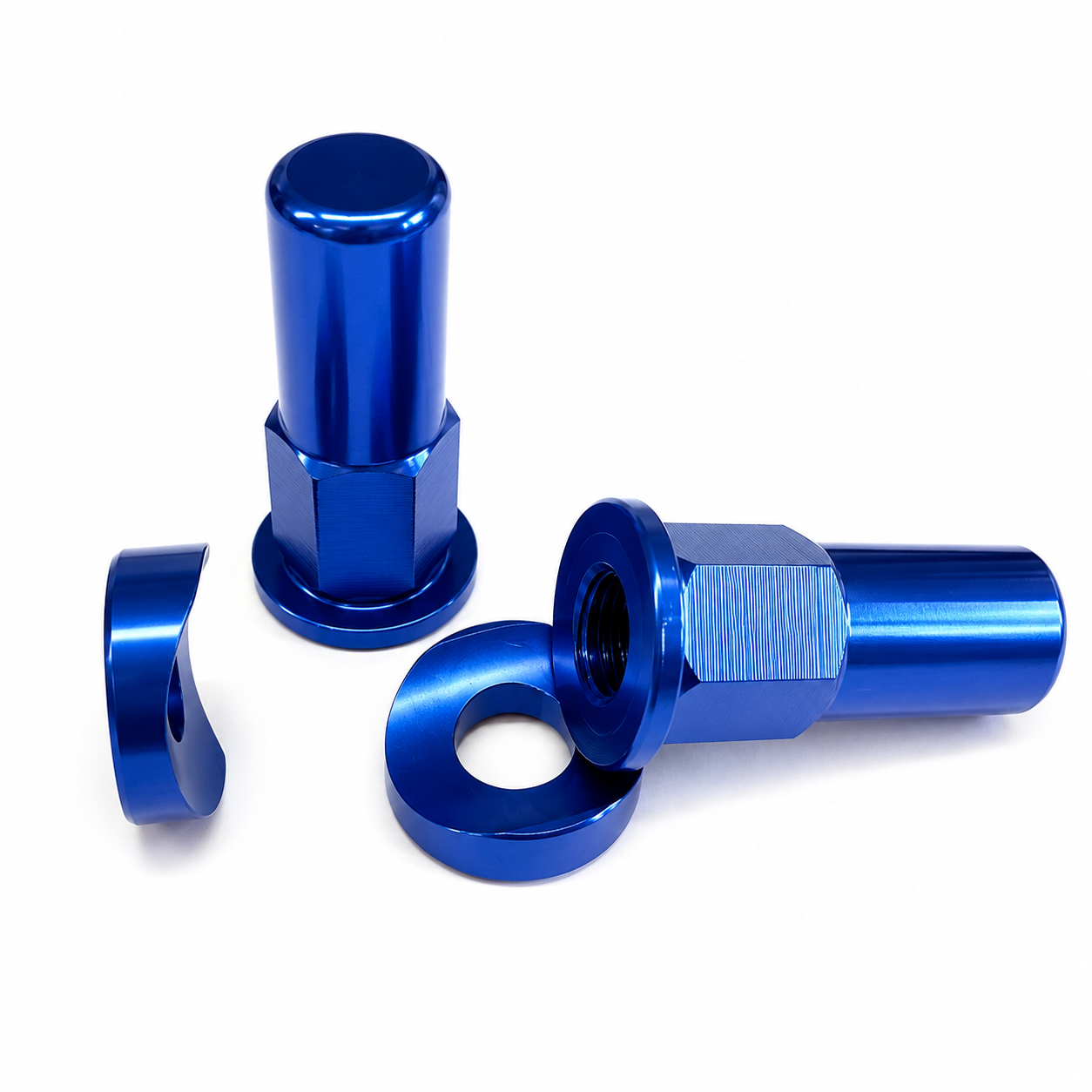 RIM LOCK & NUT SPACER SET OF 2 BLUE ANODISED ALUMINIUM image 1
