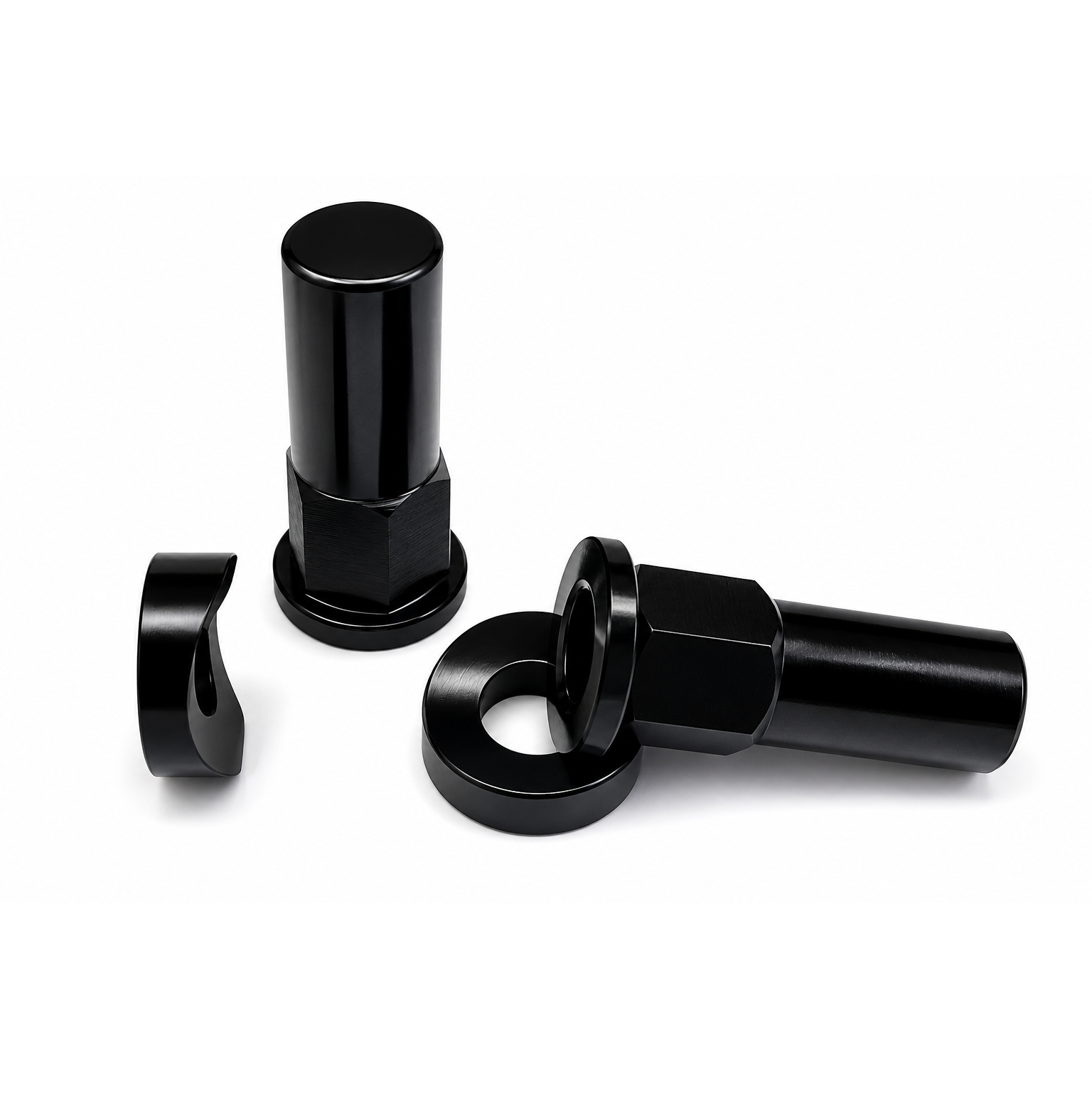 RIM LOCK & NUT SPACER SET OF 2 BLACK ANODISED ALUMINIUM image 1