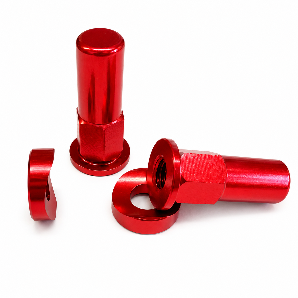RIM LOCK & NUT SPACER SET OF 2 RED ANODISED ALUMINIUM image 1