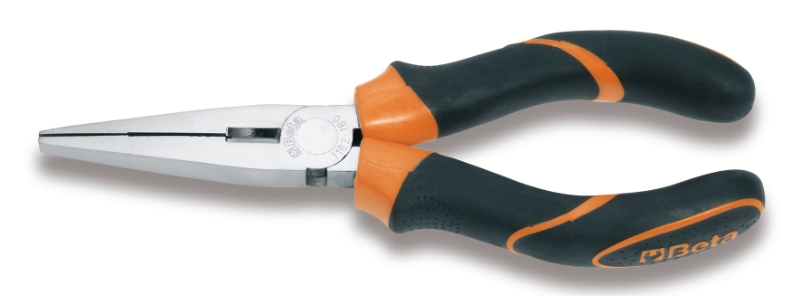 Extra-Long Flat Knurled Nose Pliers Chrome-Plated Bi-Material Handles 160mm Length - Beta Tools 1162BM 160 image 1