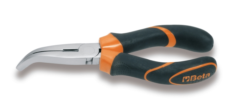 Extra-Long Bent Flat Knurled Nose Pliers Bi-Material Handles 160mm Length - Beta Tools 1164BM 160 image 1