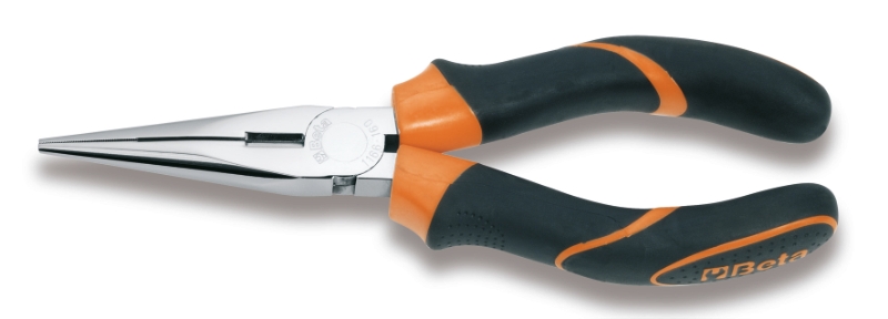Extra-Long Needle Knurled Nose Pliers Chrome-Plated Bi-Material Handles 160mm Length - Beta Tools 1166BM 160 image 1