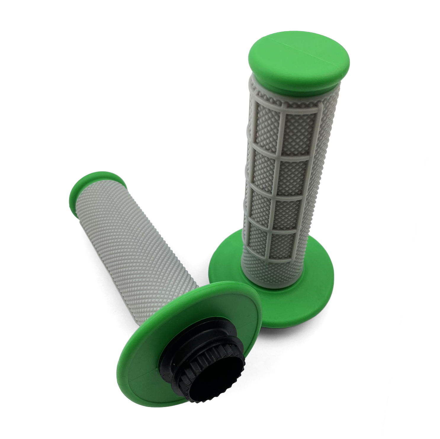 LOCK ON GRIPS HALF WAFFLE, SOFT GREY/GREEN, MX-08752GN, ODI STYLE, FIR -