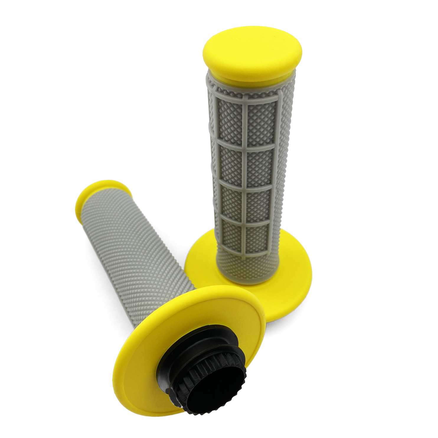 LOCK ON GRIPS HALF WAFFLE, SOFT GREY/YEL, MX-08752YL, ODI STYLE, FIR -