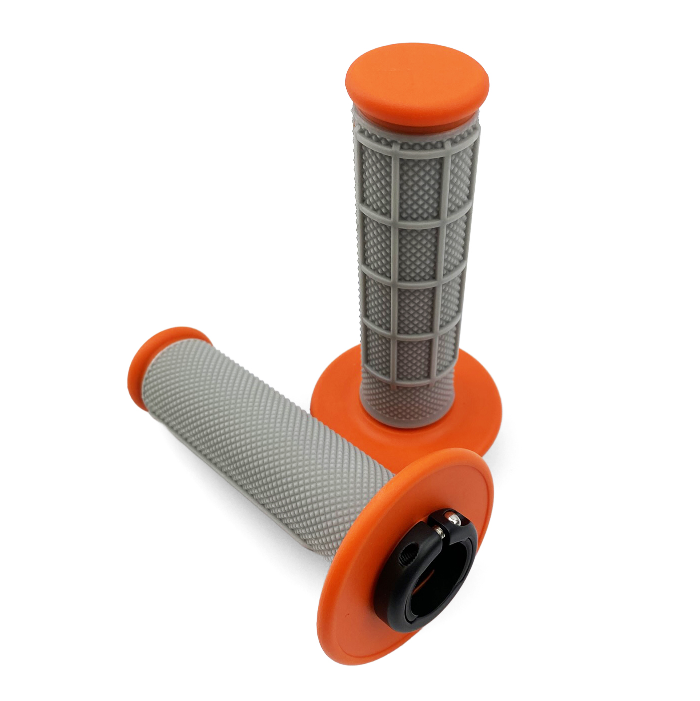 LOCK ON GRIP SET 17-22 KTM HUSQ 2-STROKE, HALF WAFFLE SOFT GREY/ORANGE, ODI STYLE, FIR -