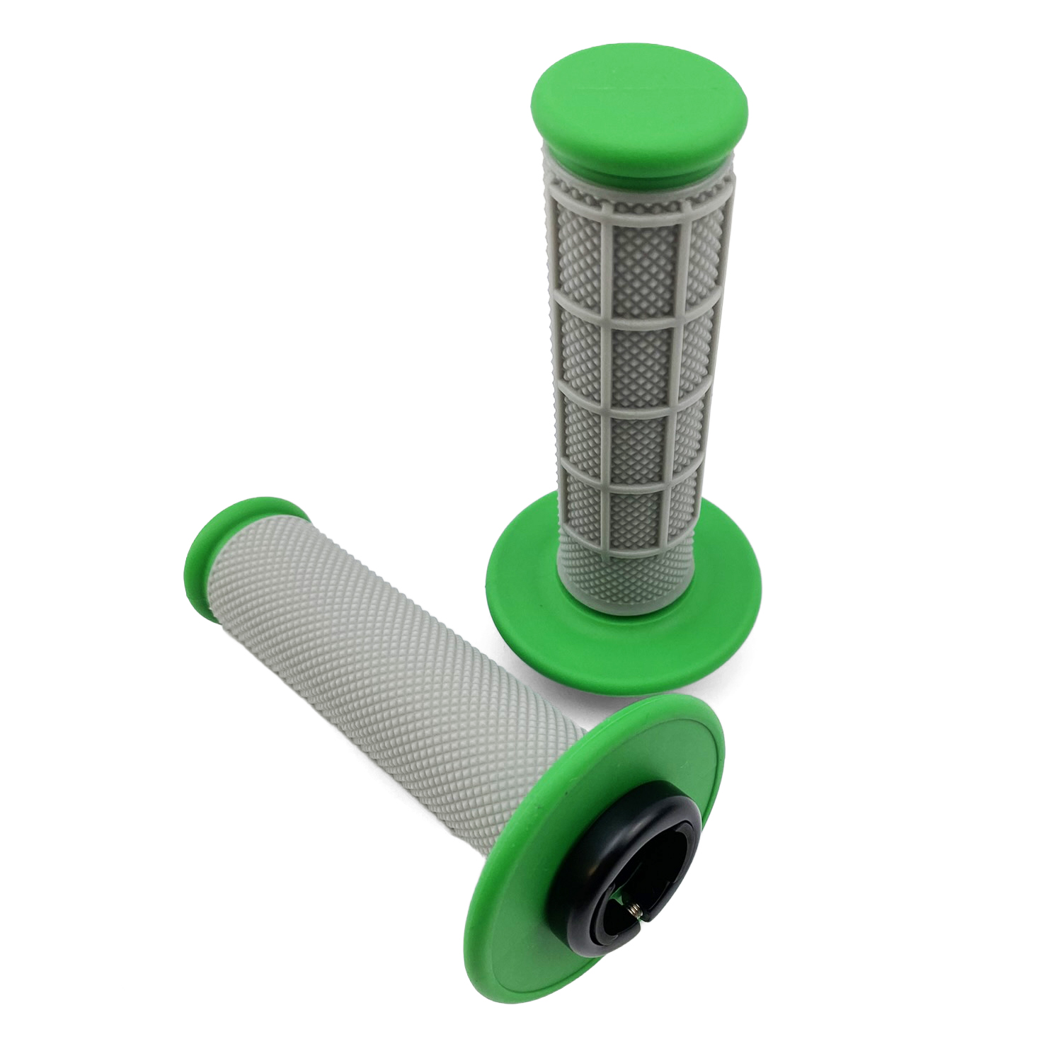 LOCK ON GRIP SET KX RM YZ, HALF WAFFLE SOFT GREY/GREEN, ODI STYLE, FIR -