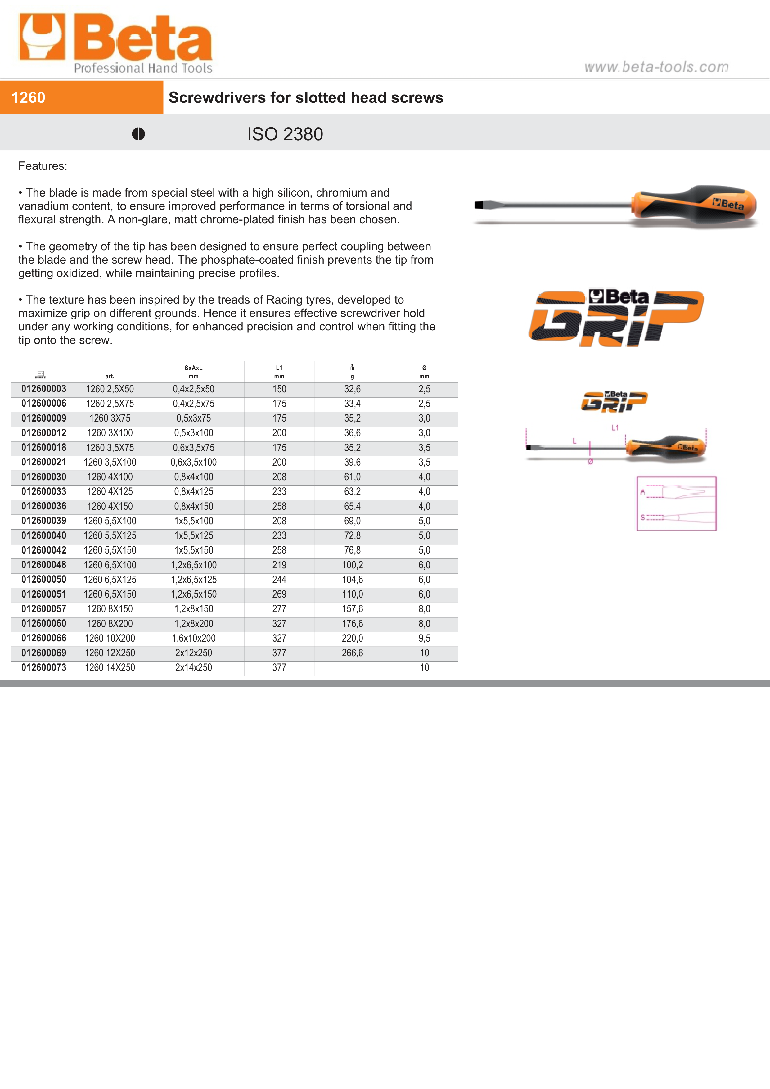 Screwdriver for Slotted Head Screws 0.8x4mm 125mm Length - BetaGRIP 1260 4X125 thumbnail 4