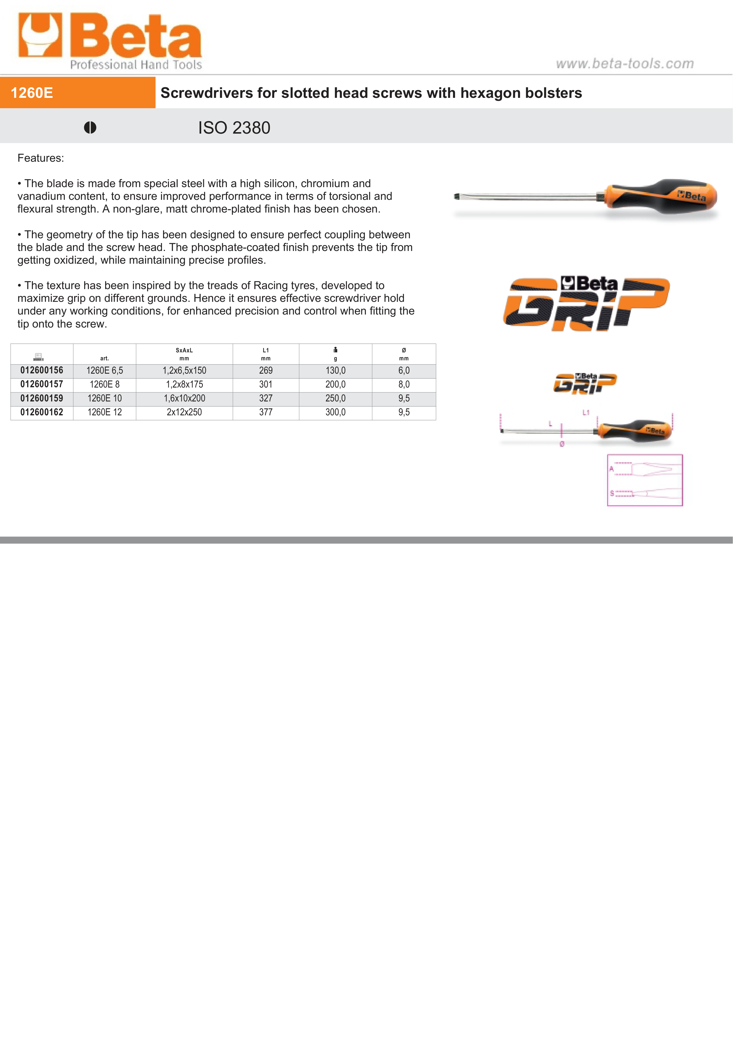 Screwdriver for Slotted Head Screws with Hexagon Bolster 1.6x10mm 200mm Length - BetaGRIP 1260E 10 thumbnail 3