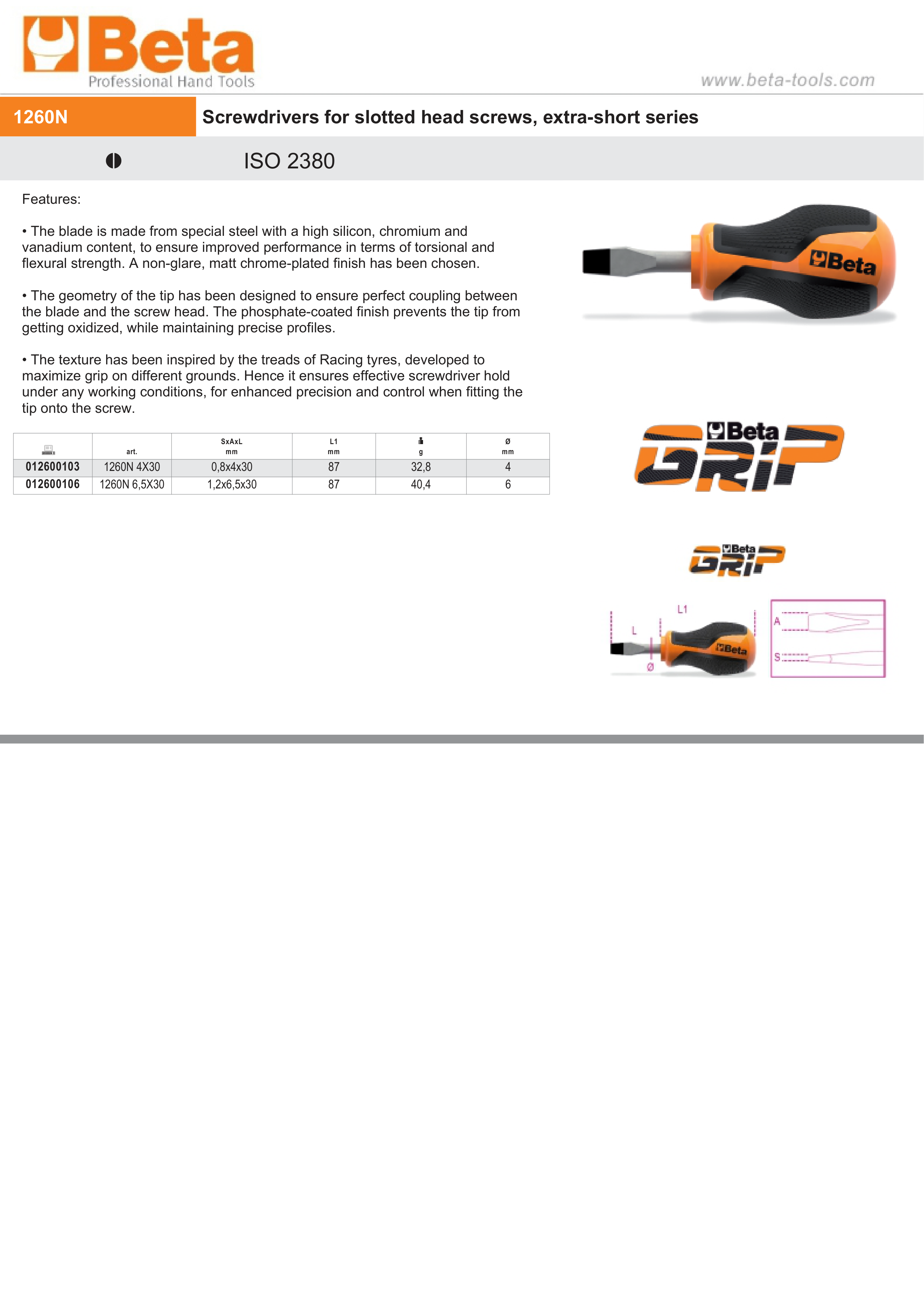 Extra-Short Screwdriver for Slotted Head Screws 0.8x4mm 30mm Length - BetaGRIP 1260N 4X30 thumbnail 3