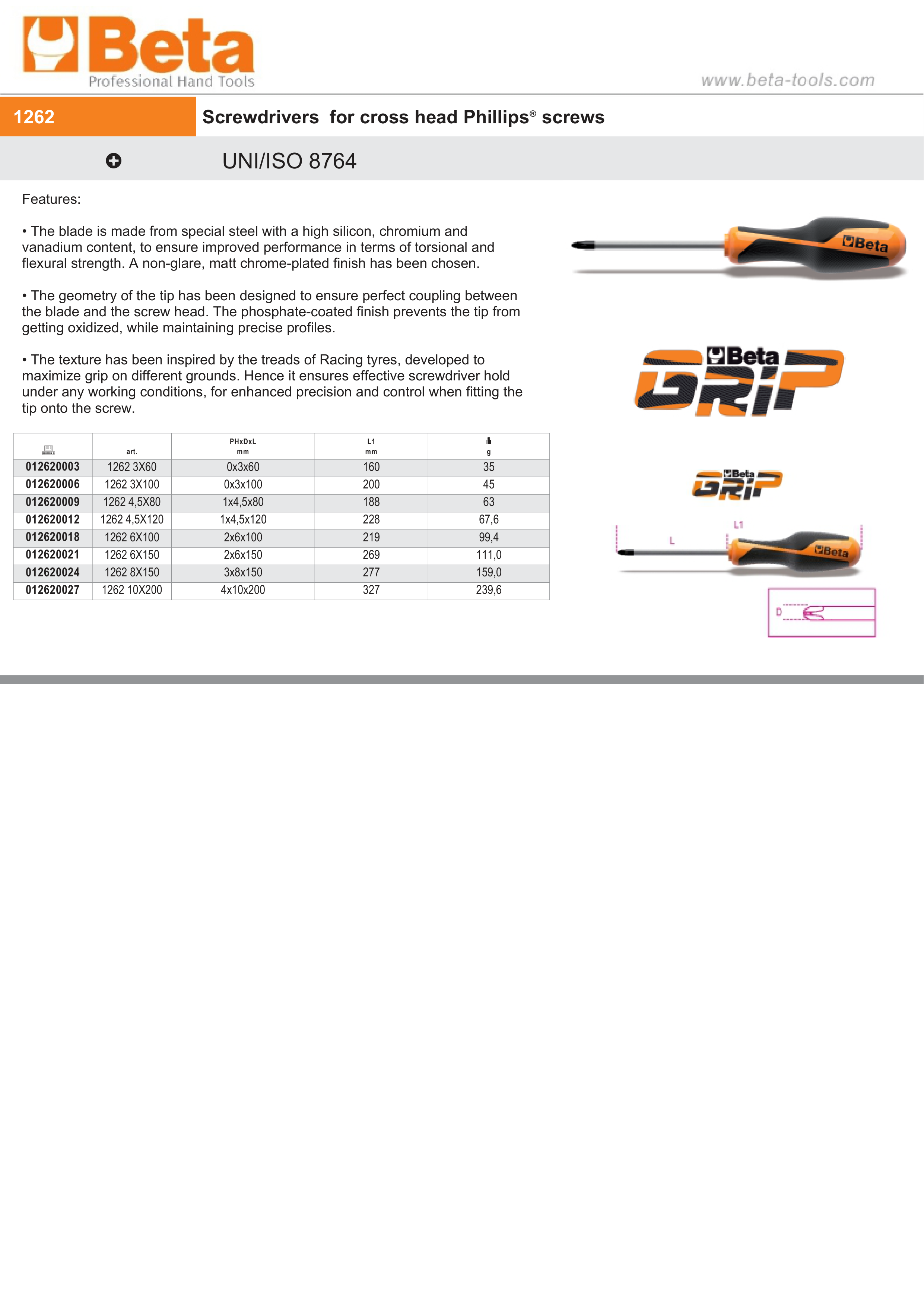 Screwdriver for Cross Head Phillips Screws PH2 6mm 150mm Length - BetaGRIP 1262 6X150 thumbnail 3