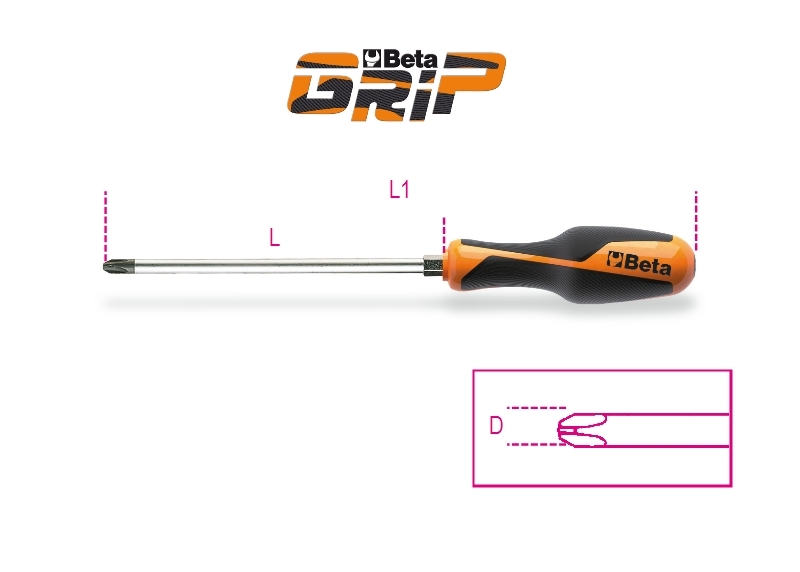 Screwdriver for Cross Head Phillips Screws with Hexagon Bolsters PH2 6mm 150mm Length - BetaGRIP 1262E 6X150 thumbnail 3