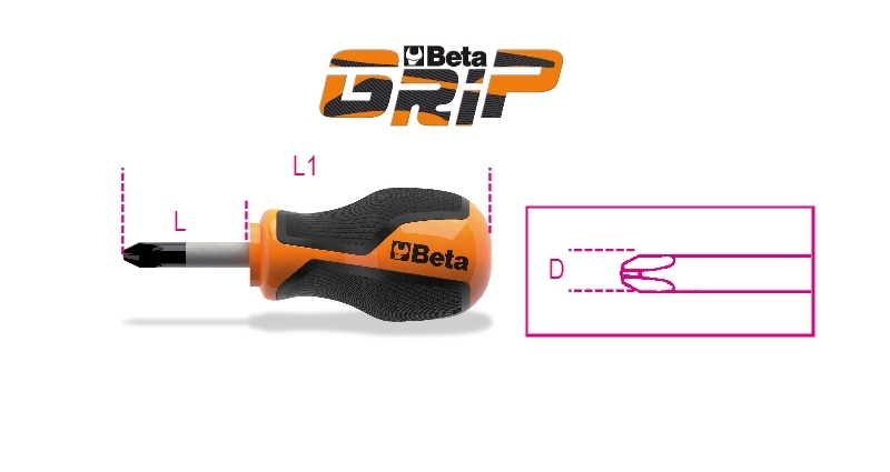 Screwdriver for Cross Head Phillips Screws Extra-Short PH1 4.5mm 30mm Length - BetaGRIP 1262N 4,5X30 thumbnail 5