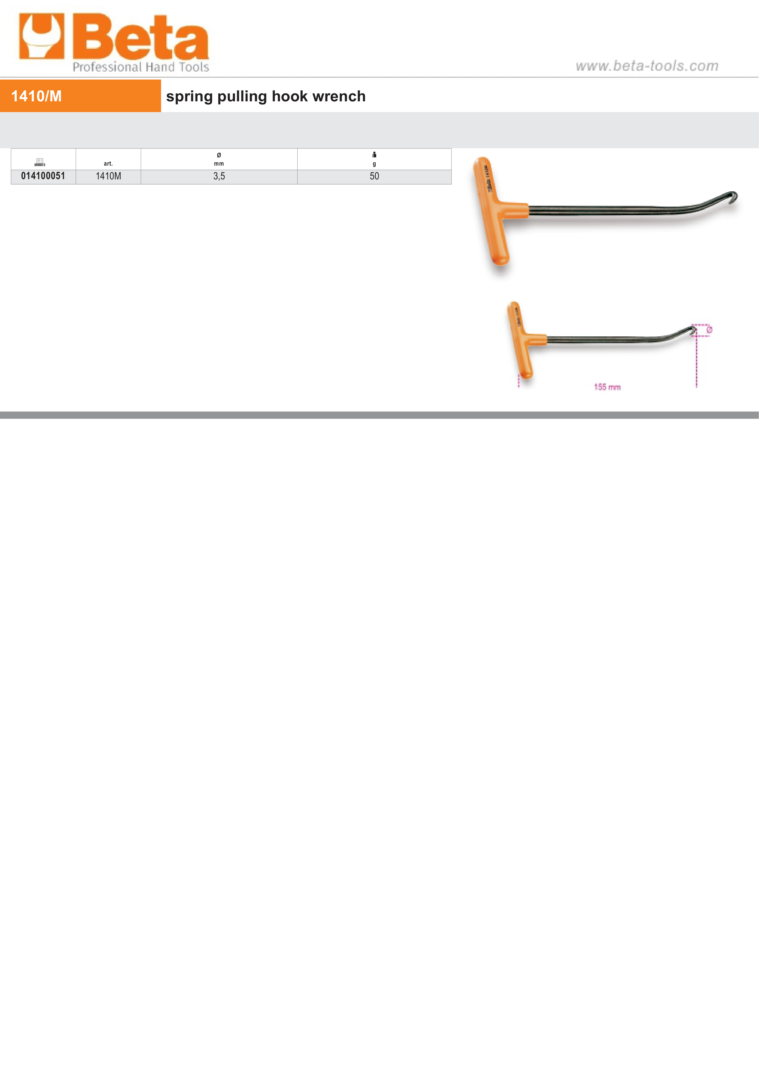 Spring Pulling Hook Wrench 3.5mm - Beta Tools 1410M thumbnail 2