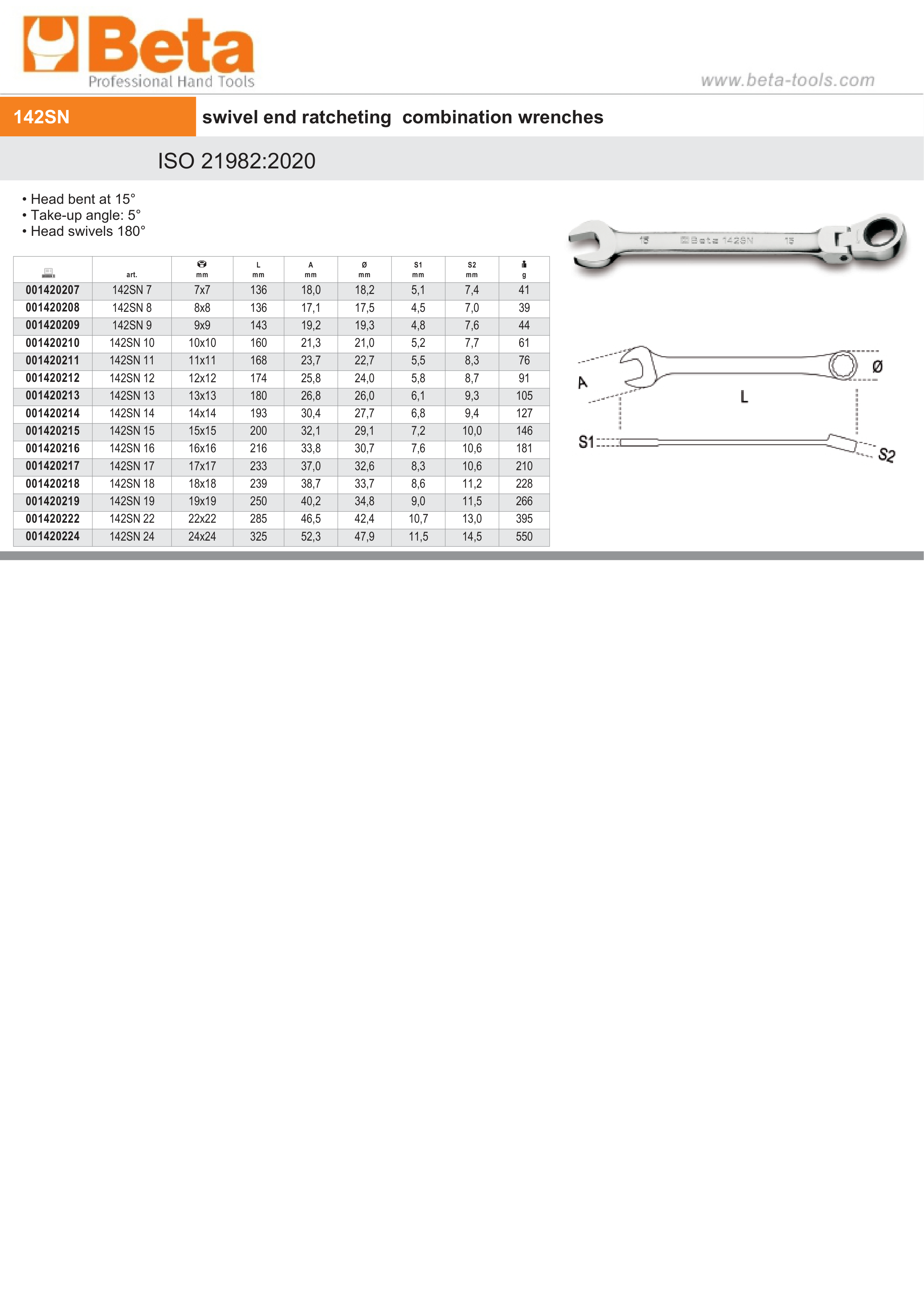 Swivel End Ratcheting Combination Spanner Wrench 9mm - Beta Tools 142SN 9 thumbnail 2