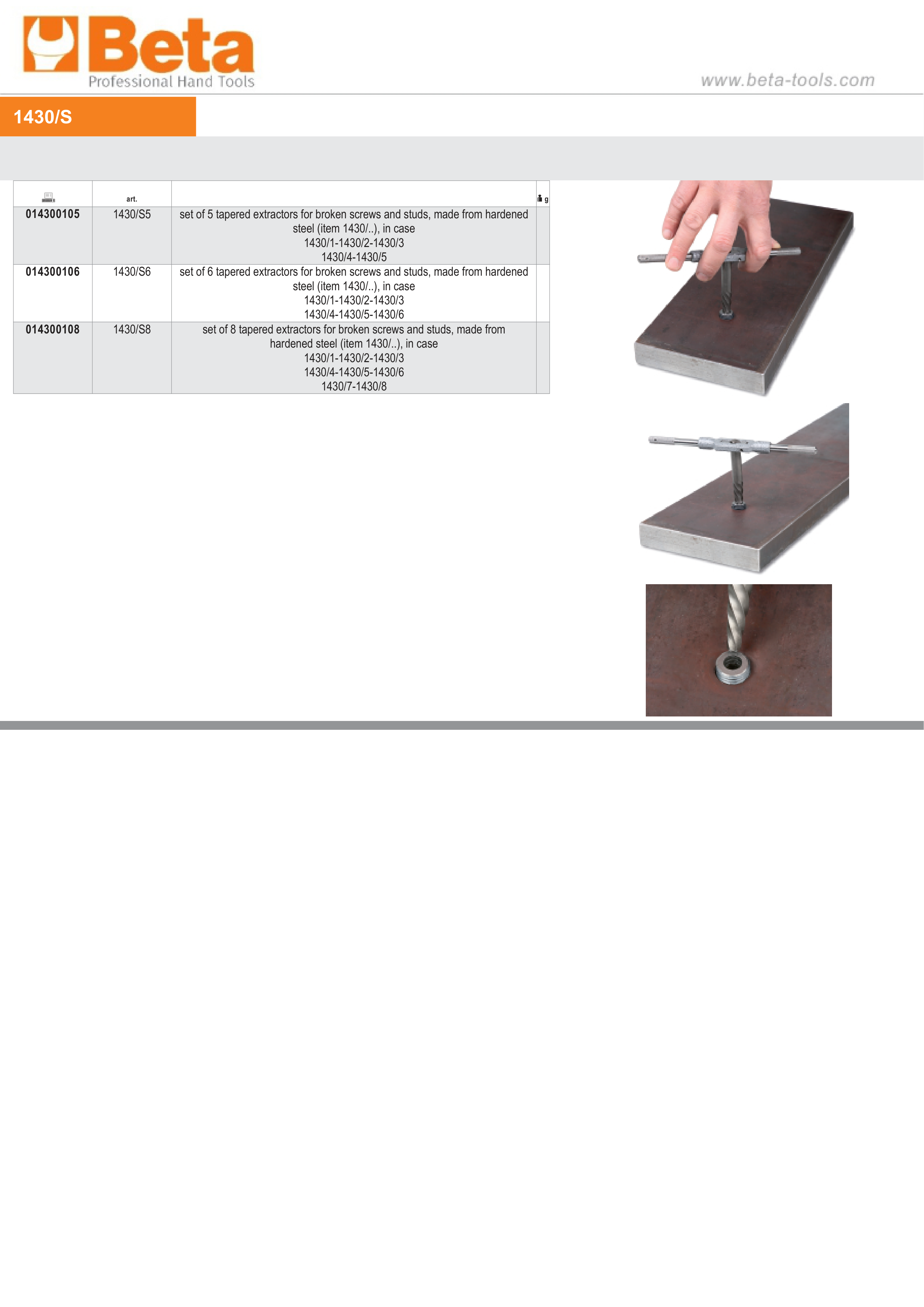 Set of 5 Tapered Extractors for Broken Screws and Studs Hardened Steel in Case - Beta Tools 1430/S5 thumbnail 2