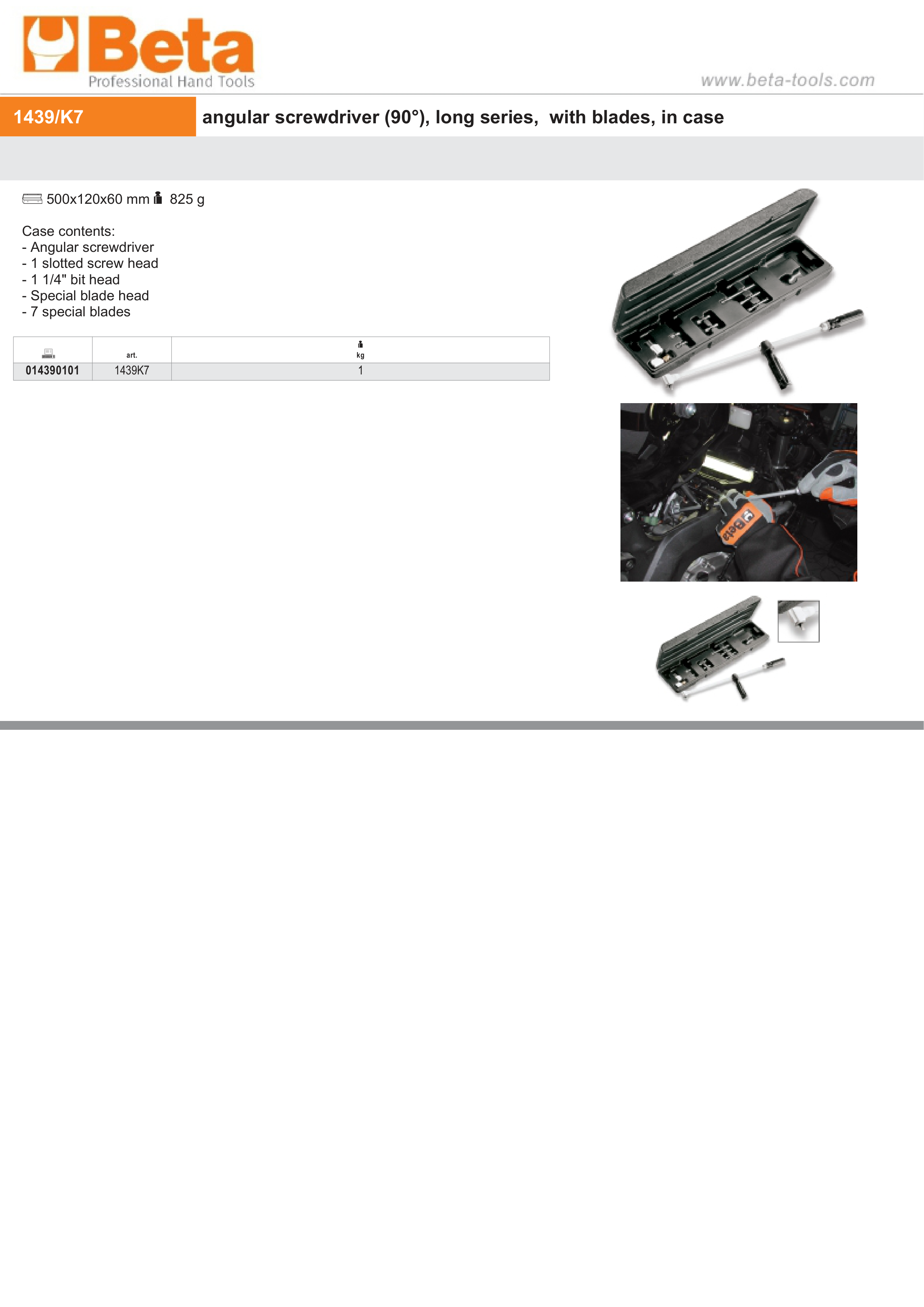 Angular Screwdriver 90 Long Series with Blades in Case - Beta Tools 1439K7 thumbnail 4