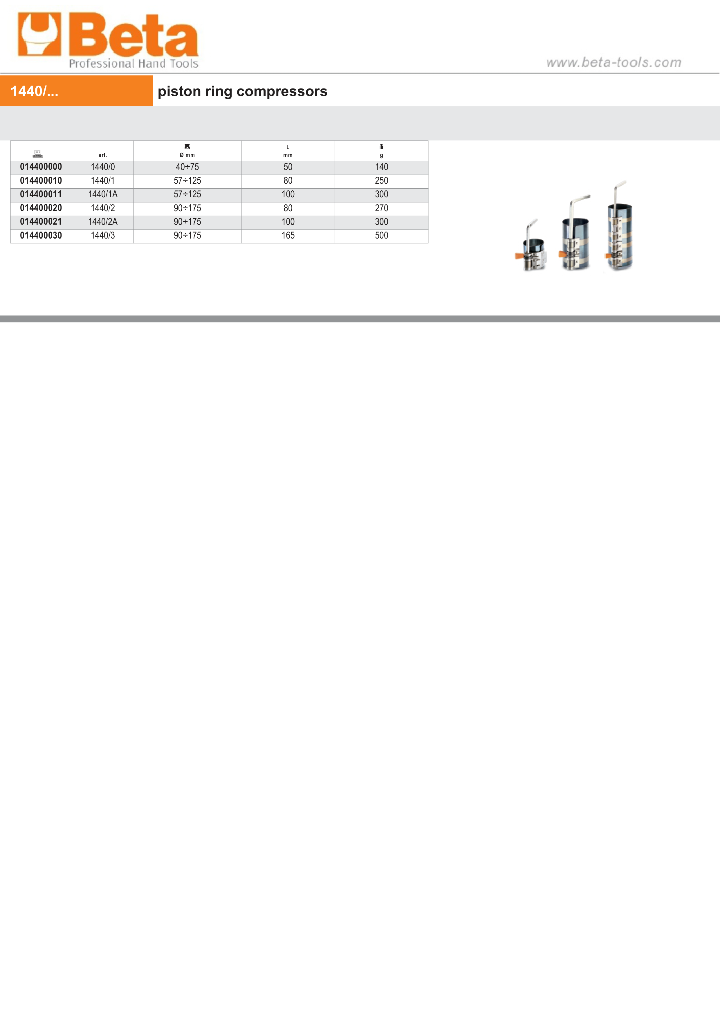 Piston Ring Compressors 40mm - 75mm - Beta Tools 1440/0 thumbnail 2