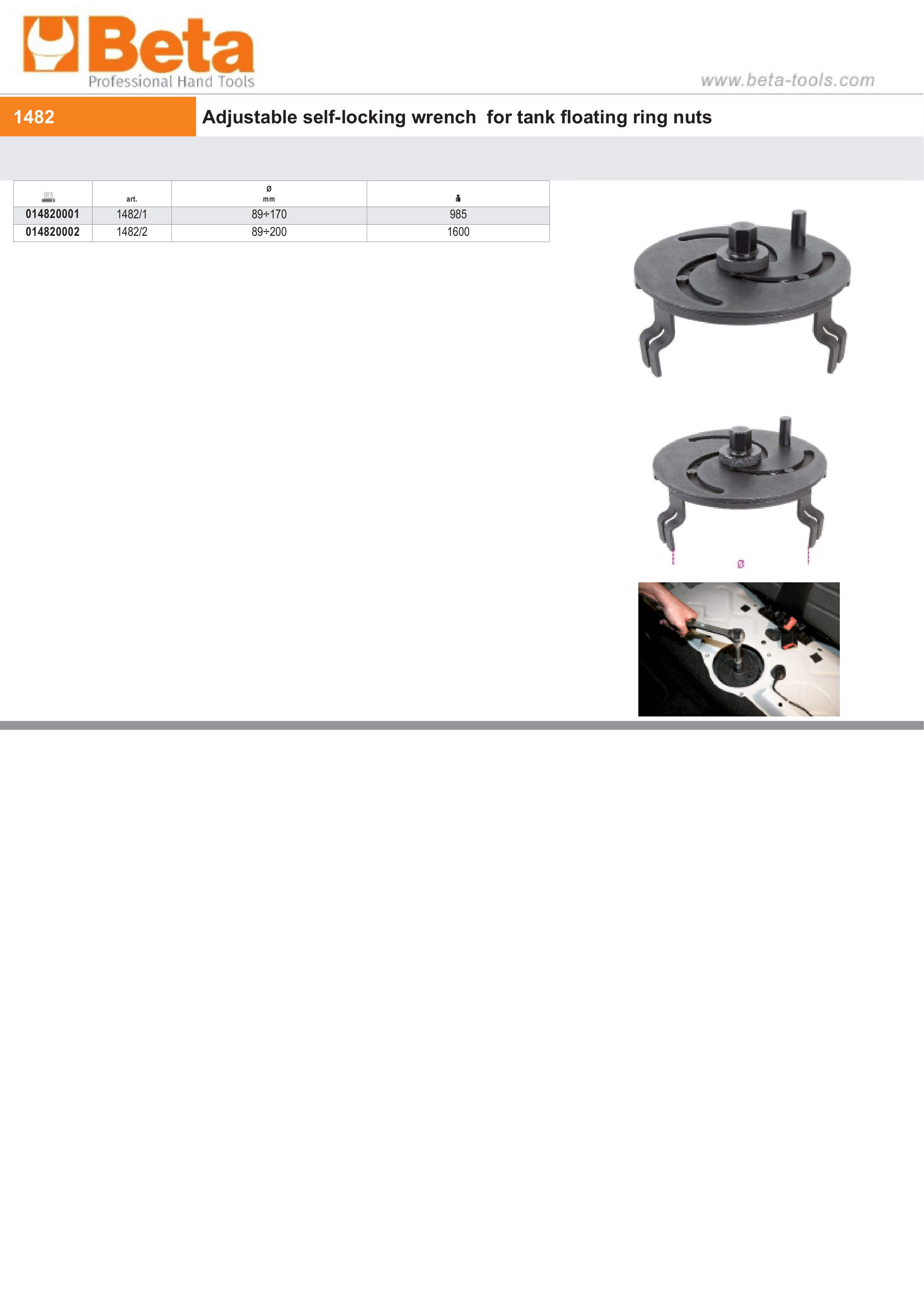 Adjustable Self-Locking Wrench for Tank Floating Ring Nuts 89mm - 170mm - Beta Tools 1482/1 thumbnail 3