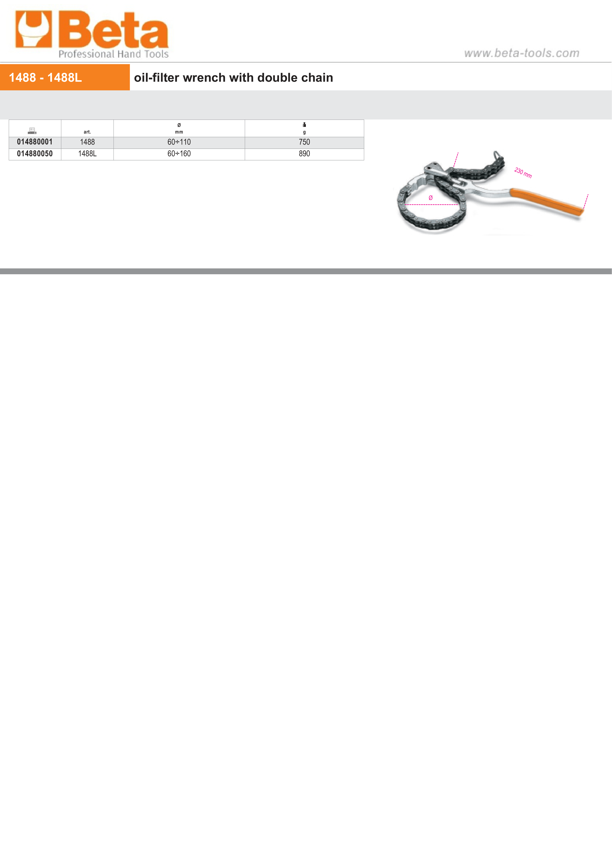 Oil-Filter Wrench with Double Chain 60mm-110mm - Beta Tools 1488 thumbnail 3