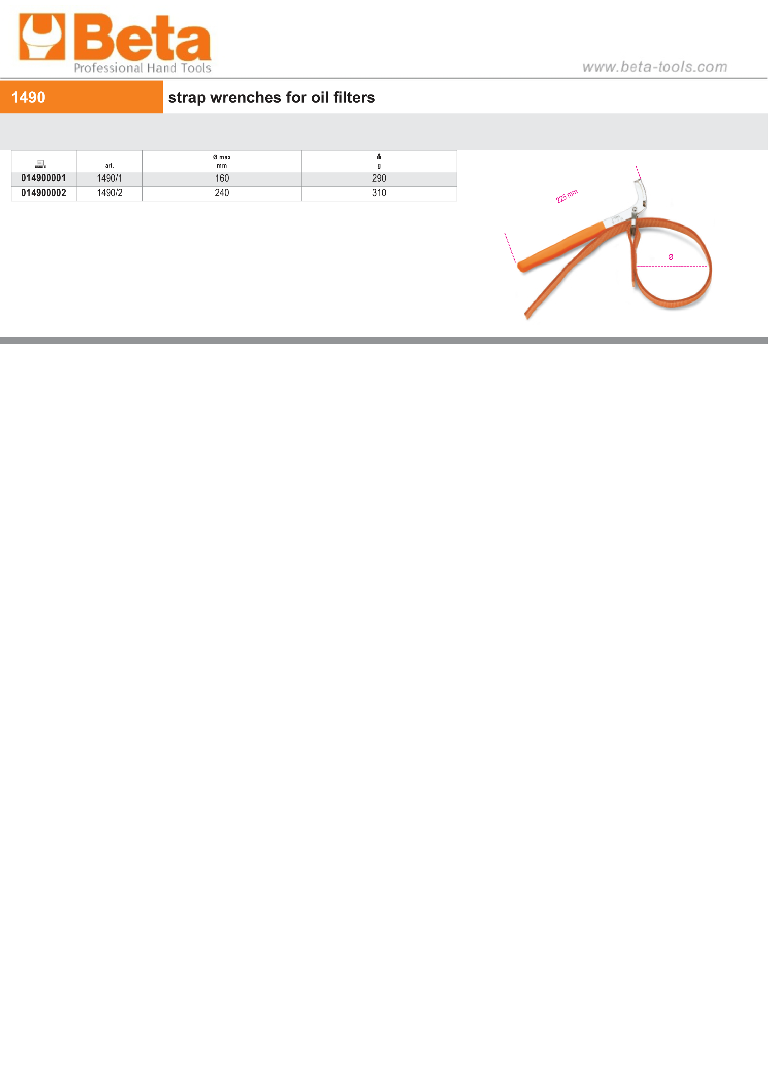 Strap Wrench for Oil Filters Up to 160mm - Beta Tools 1490/1 thumbnail 2